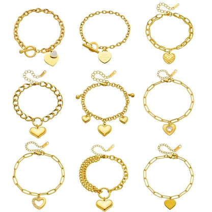 Minimalist Classic Style Heart Shape 304 Stainless Steel Stainless Steel Bracelets In Bulk