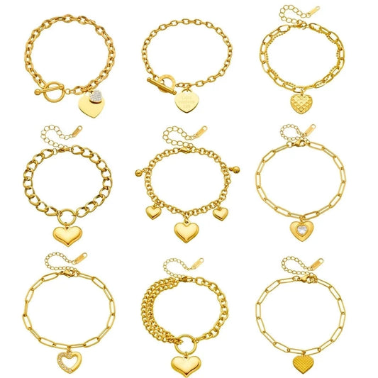 Minimalist Classic Style Heart Shape 304 Stainless Steel Stainless Steel Bracelets In Bulk