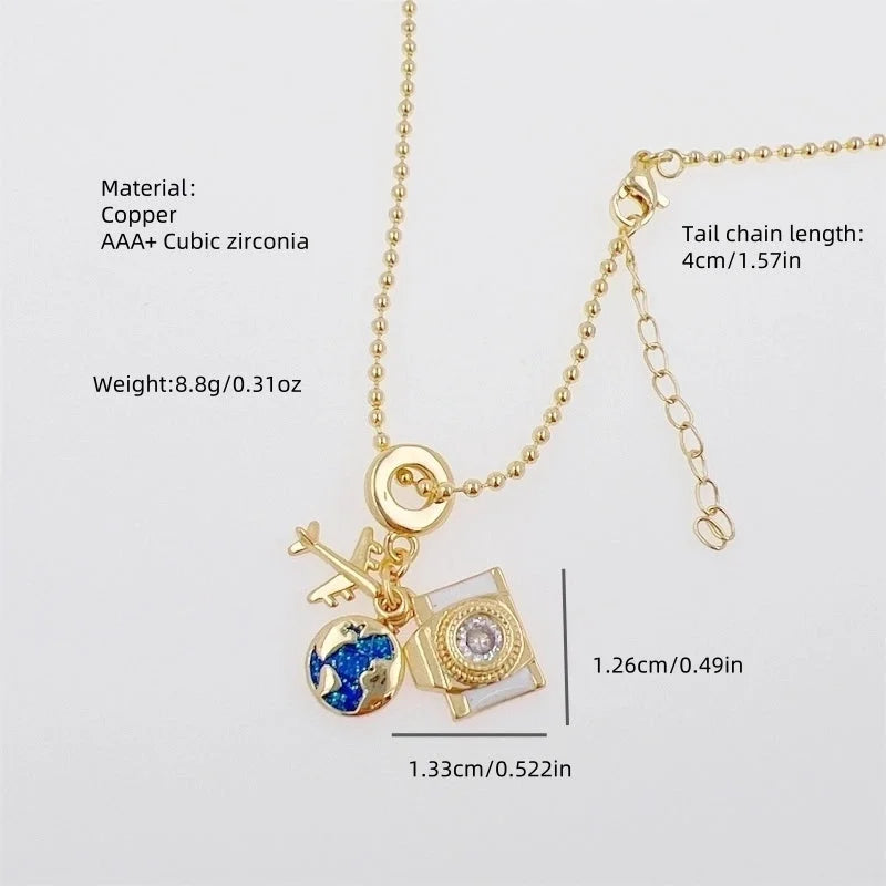 Multi-Style Copper Plating 18K Gold Full Diamond Zircon Travel Around The World Travel Style Series Clip Bead Necklace Necklace Suitable For Daily Wear Of All Ages Suitable For Gifts Original New Arrivals