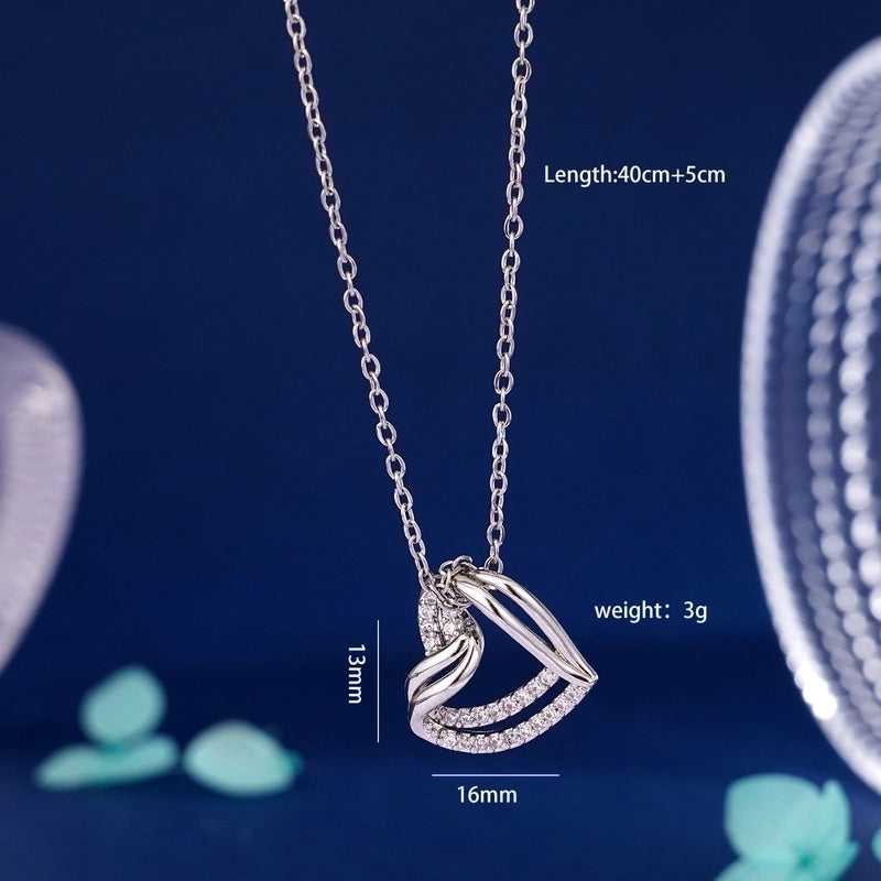 304 Stainless Steel Copper Inlay Heart Shape Zircon Pendant Necklace