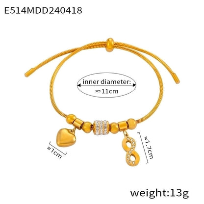 Retro Minimalist British Style Round Heart Shape Life Tree 304 Stainless Steel 18K Gold Plated Rhinestones Bracelets In Bulk