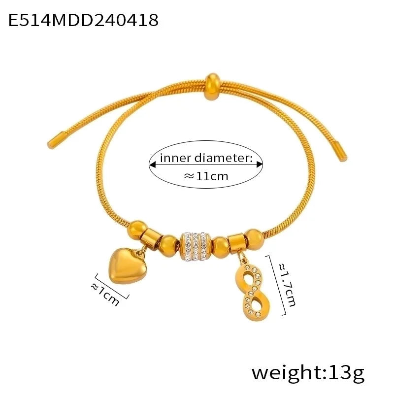 Retro Minimalist British Style Round Heart Shape Life Tree 304 Stainless Steel 18K Gold Plated Rhinestones Bracelets In Bulk