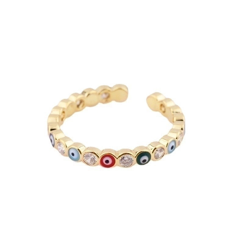 Cute Vintage Style Minimalist Devil's Eye Copper Enamel Plating Inlay Zircon 14k Gold Plated White Gold Plated Open Rings