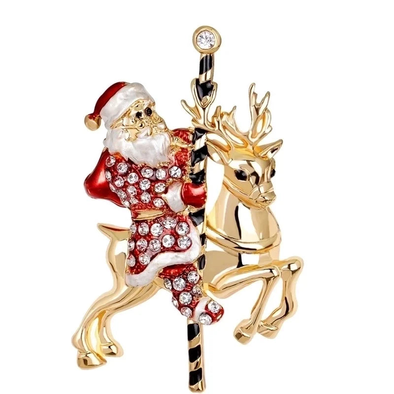 Fashion Pin Santa Claus Star Elk Alloy Plating Rhinestones Women'S Brooches