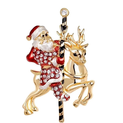 Fashion Pin Santa Claus Star Elk Alloy Plating Rhinestones Women'S Brooches