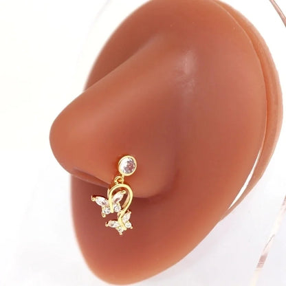 1 Piece Nose Rings & Studs Minimalist Classic Style Heart Shape Butterfly Stainless Steel Titanium Steel Copper Plating Inlay Rhinestones Zircon Gold Plated Nose Rings & Studs