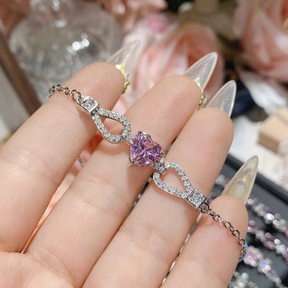 Copper Inlay Heart Shape Flower Bow Knot Zircon Bracelets