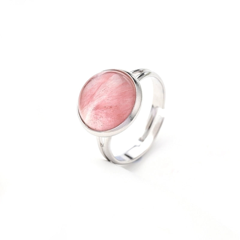 Casual Minimalist Round Spot Solid Color 304 Stainless Steel Natural Stone Opal Polishing Inlay Adjustable Ring
