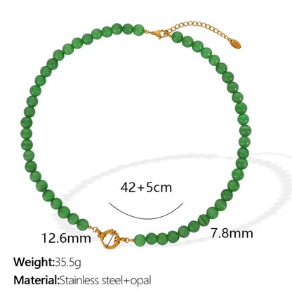 Elegant Classic Style Streetwear Round 18K Gold Plated 304 Stainless Steel Opal Necklace