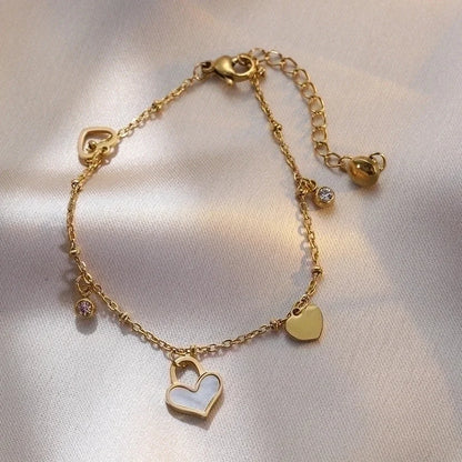 Fashion Heart Shape Titanium Steel Plating Inlay Artificial Gemstones Bracelets 1 Piece