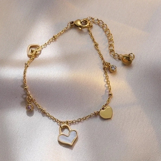 Fashion Heart Shape Titanium Steel Plating Inlay Artificial Gemstones Bracelets 1 Piece