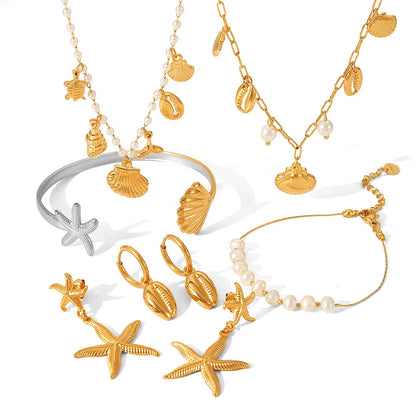 IG Style Pearl Shell Geometric Stainless Steel Electroplating Necklaces