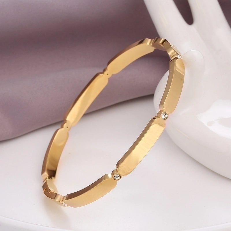 Basic Solid Color Stainless Steel 18k Gold Plated Zircon Bangle