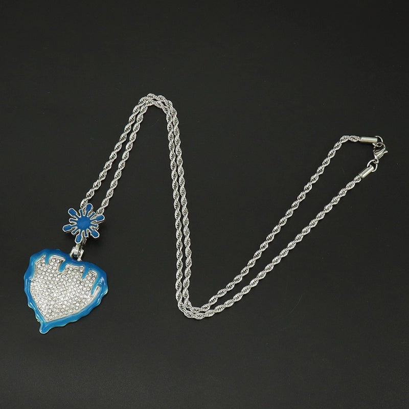 Luminous Oil Dripping Snowflake Love Hip Hop Pendant Peach Heart Personality Single Row Diamond Cuban Link Chain Necklace Men And Women