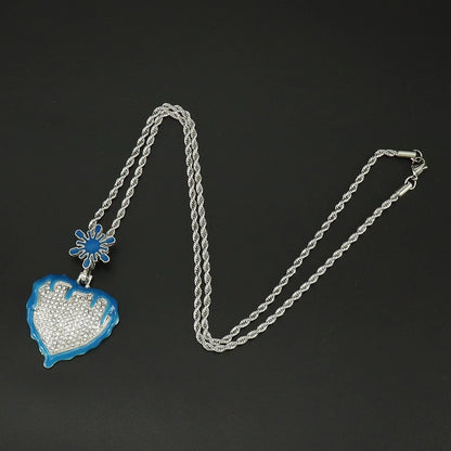 Luminous Oil Dripping Snowflake Love Hip Hop Pendant Peach Heart Personality Single Row Diamond Cuban Link Chain Necklace Men And Women