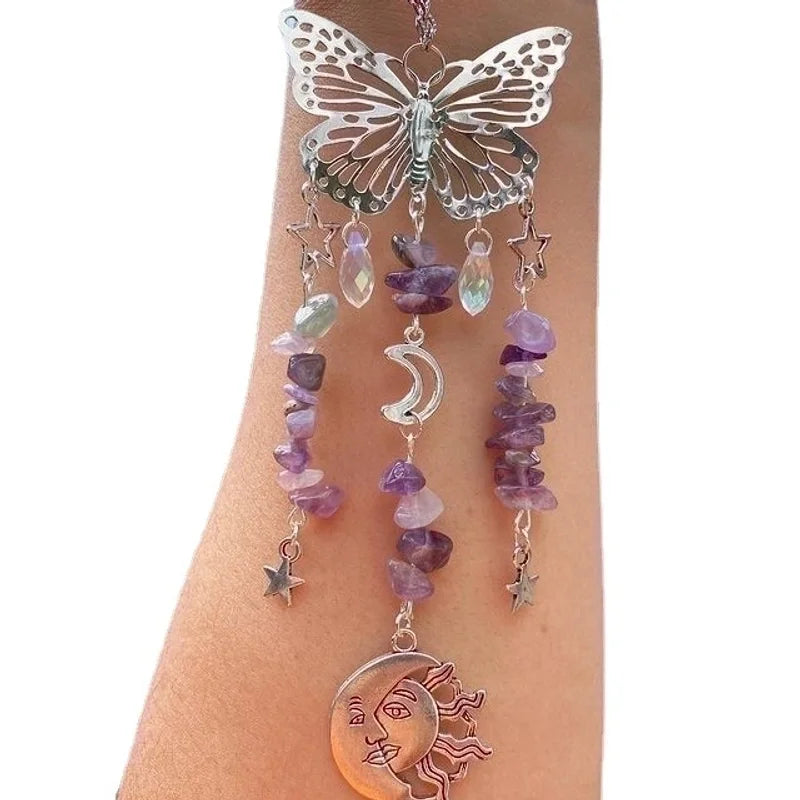 Christmas Pastoral Sun Butterfly Crystal Pendant Wind Chime Wall Art