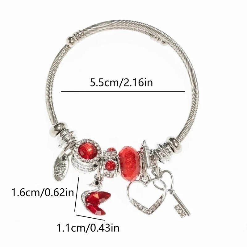 2 Pieces Elegant Lady Heart Shape Butterfly 304 Stainless Steel Alloy Bangle In Bulk