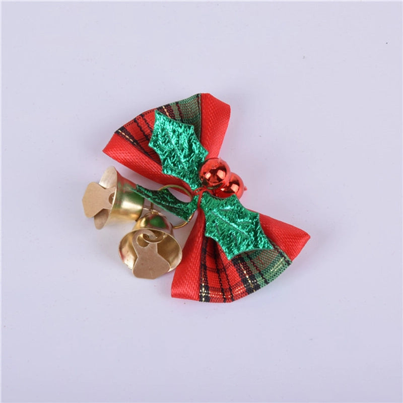 Factory Direct Christmas Bow With Iron Bell Decoration Christmas Wreath Mini Bow With Bell