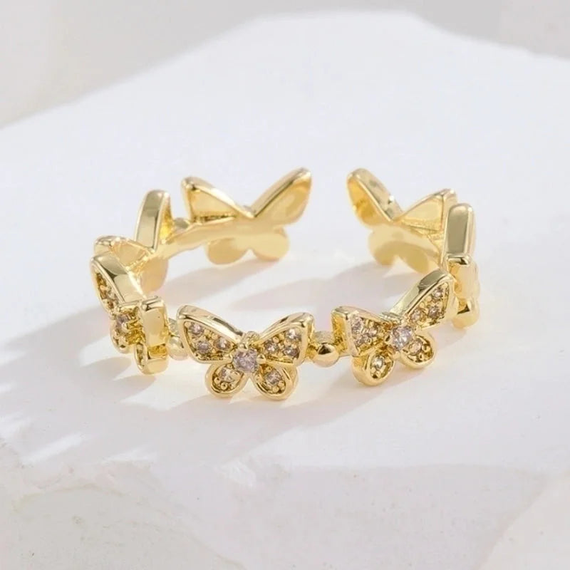 Minimalist Bow Knot Copper Inlay Zircon Rings