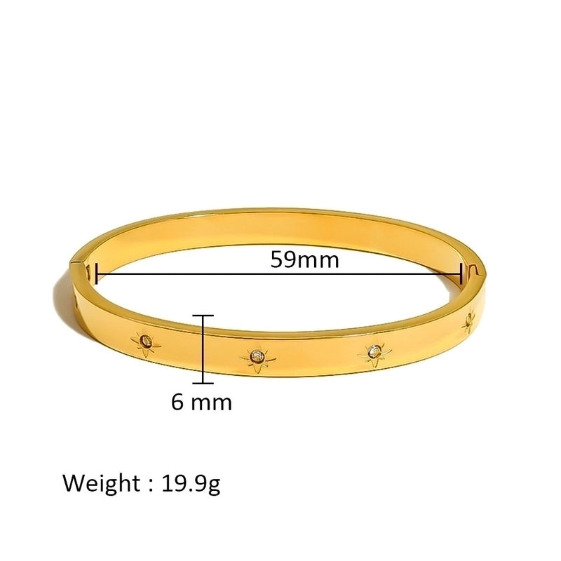 Minimalist Shiny Solid Color 316L Stainless Steel 18K Gold Plated Zircon Bangle In Bulk