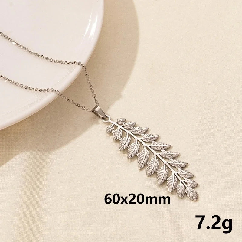 Minimalist Leaves 304 Stainless Steel Chain Pendant Necklace