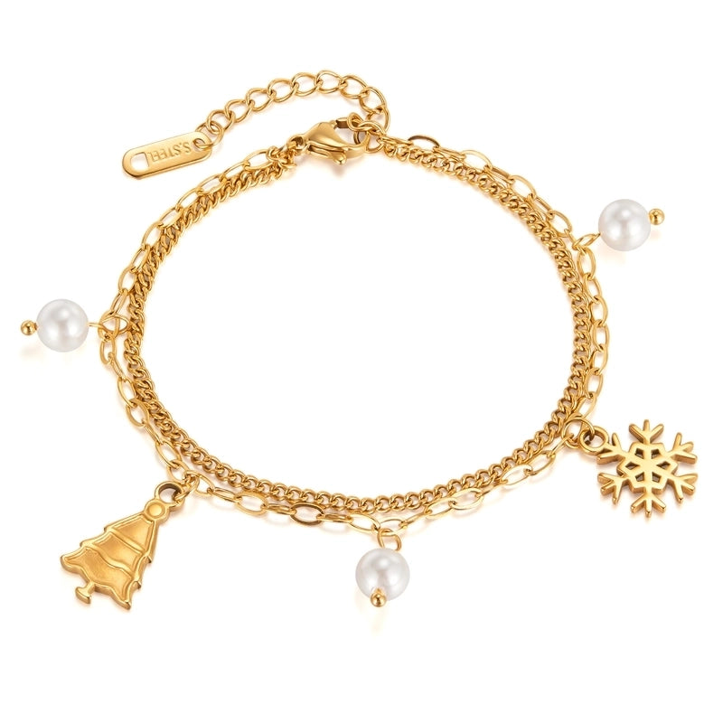 French Style Minimalist IG Style Christmas Tree Snowflake 304 Stainless Steel Bracelets In Bulk Christmas