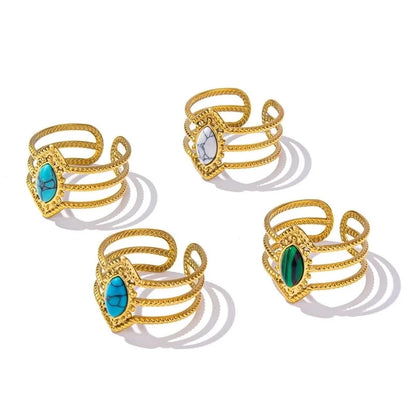 304 Stainless Steel 18K Gold Plated Elegant Lady Streetwear Inlay Geometric Water Droplets Artificial Gemstones Imitating Stone Open Rings