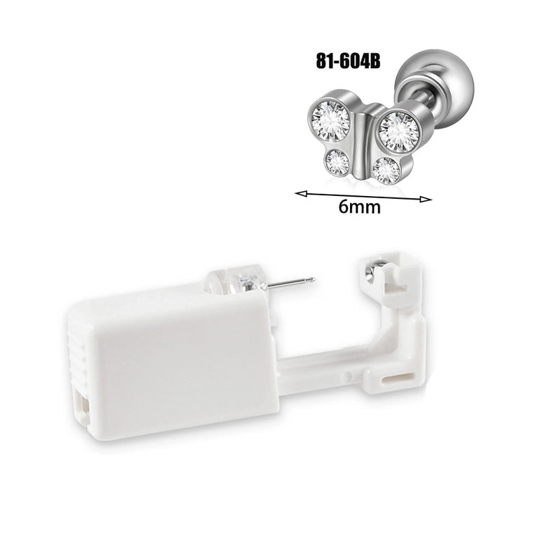 1 Piece Hawaiian Tropical Round Flower Butterfly Inlay 316 Stainless Steel Zircon 24K Gold Plated Cartilage Earrings