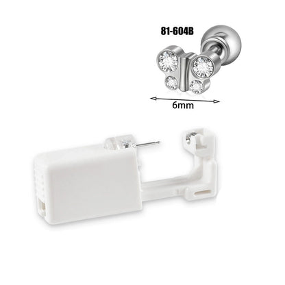 1 Piece Hawaiian Tropical Round Flower Butterfly Inlay 316 Stainless Steel Zircon 24K Gold Plated Cartilage Earrings