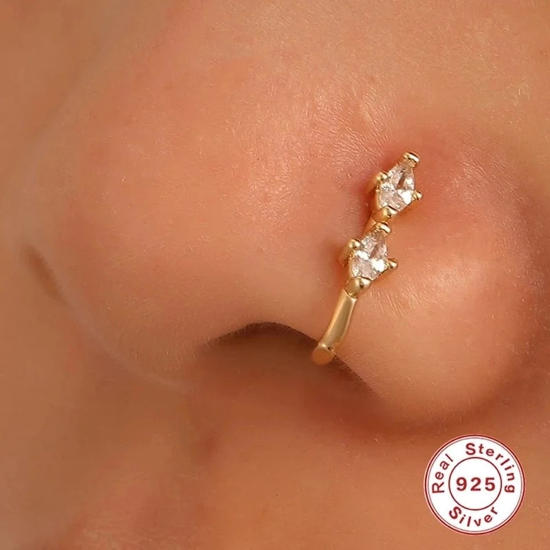 1 Piece Nose Rings & Studs Minimalist Geometric Water Droplets Flower 925 Sterling Silver Plating Inlay Zircon