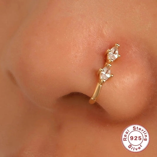 1 Piece Nose Rings & Studs Minimalist Geometric Water Droplets Flower 925 Sterling Silver Plating Inlay Zircon