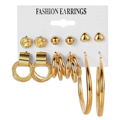 Retro Round Alloy Plating Artificial Pearls Women\'s Earrings Ear Studs 6-piece Set