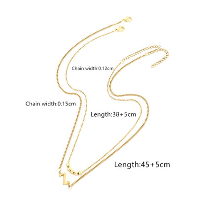 2 Pcs/set Gold Classic Fashion Initial Letter Copper Bead Stainless Steel Bracelet Women Necklace Suit