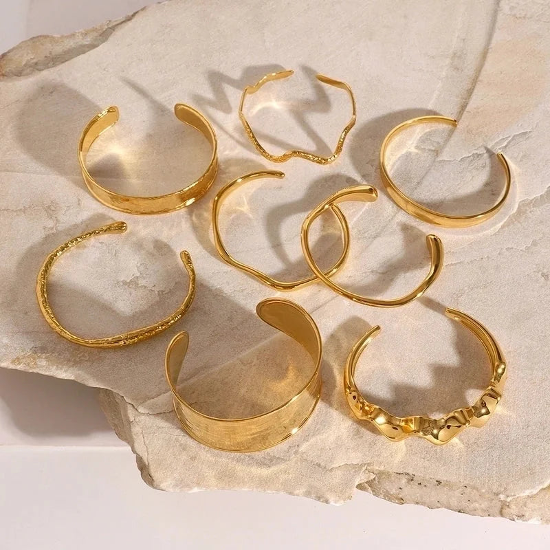 Vacation Minimalist IG Style Solid Color 304 Stainless Steel 18K Gold Plated Cuff Bracelets Wide Bracelet Bangle In Bulk