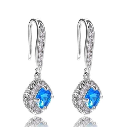 Fashion Square Inlaid Zircon Copper Drop Earrings