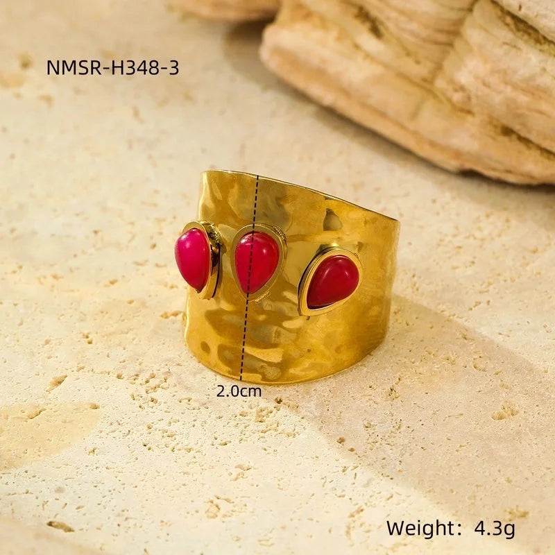 Modern Style Classic Style Geometric 304 Stainless Steel Natural Stone Plating Open Rings