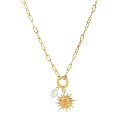Minimalist Sun Moon Heart Shape 201 Stainless Steel 304 Stainless Steel Zircon 18K Gold Plated Beaded Pendant Necklace
