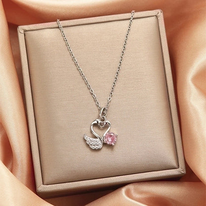 2 Pieces Vintage Style Heart Shape Flower Bow Knot Titanium Steel Copper Tassel Plating Inlay Zircon Pendant Necklace