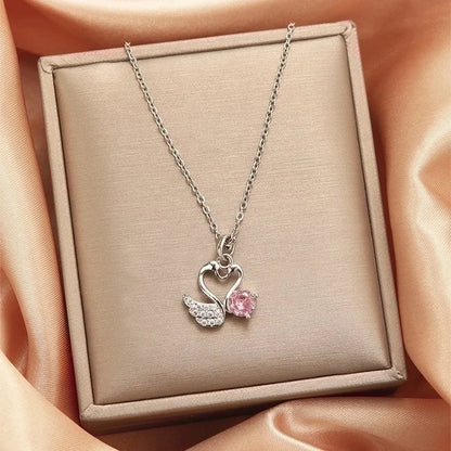 2 Pieces Vintage Style Heart Shape Flower Bow Knot Titanium Steel Copper Tassel Plating Inlay Zircon Pendant Necklace