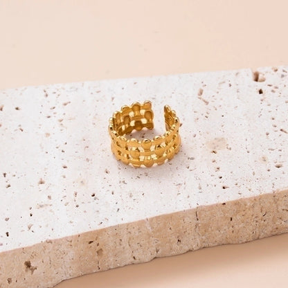 INS Style Leaf 304 Stainless Steel Plating Hollow Out Open Ring