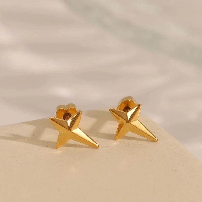 1 Pair IG Style Minimalist Commute Star Heart Shape Flower 304 Stainless Steel 14K Gold Plated Ear Studs