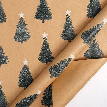 Large Size Gift Wrapping Paper Roll Brown Christmas Reindeer Head Elk Green Plaid Gift Box Recyclable Gift Paper