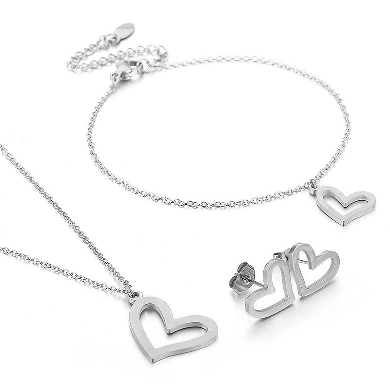 Minimalist Classic Style Heart Shape Stainless Steel Titanium Steel 18K Gold Plated Plating Bracelets Earrings Necklace