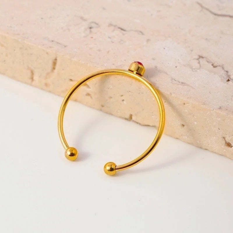 Casual Minimalist Round 304 Stainless Steel Zircon Inlay Open Rings