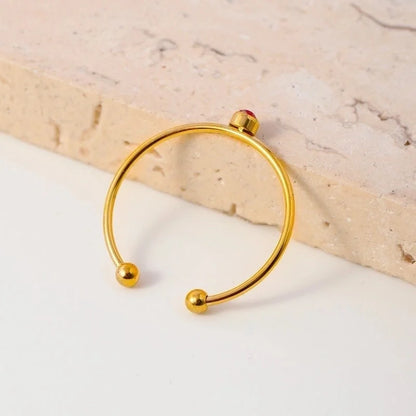 Casual Minimalist Round 304 Stainless Steel Zircon Inlay Open Rings