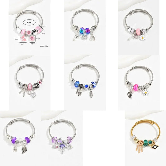 Cute Fashion Sweet Devil\'S Eye Feather Flower 201 Stainless Steel 18K Gold Plated Zircon Bangle In Bulk