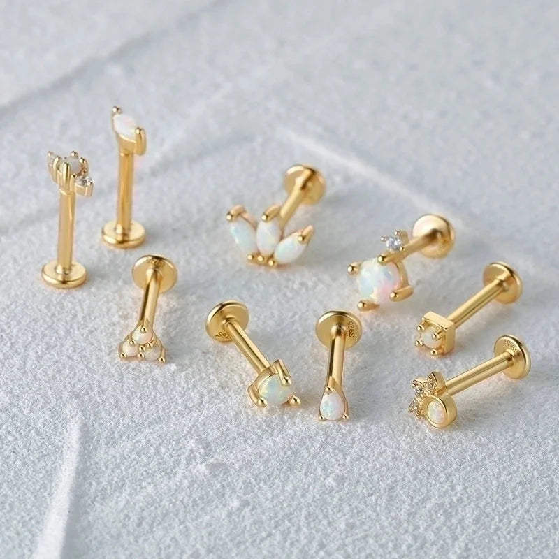 1 Piece Ear Cartilage Rings & Studs Fashion Square Water Droplets Paw Print Silver Inlay Zircon