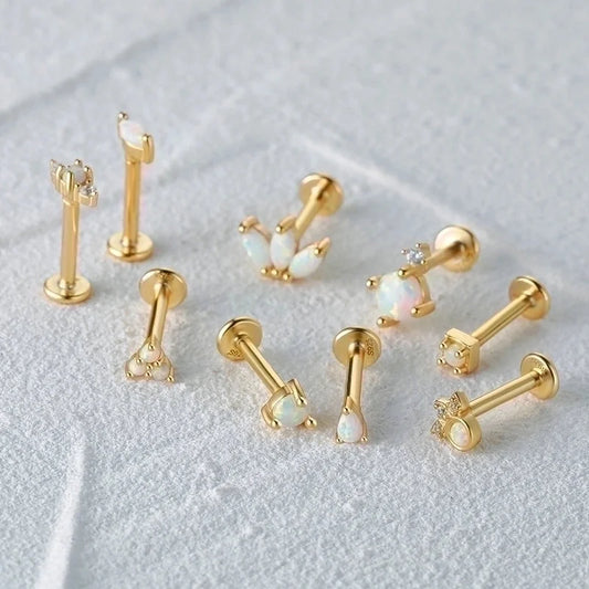 1 Piece Ear Cartilage Rings & Studs Fashion Square Water Droplets Paw Print Silver Inlay Zircon