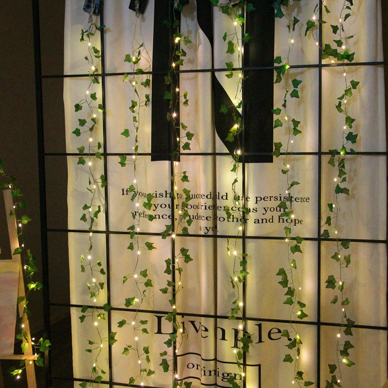 Led Light String Simulation Leaf Rattan Light String Maple Leaf Green Rattan Copper Wire Light String Festive Christmas Lights