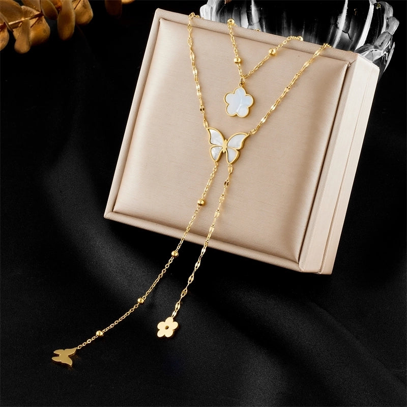 Vintage Style Life Tree Flower Bow Knot 304 Stainless Steel Pendant Necklace